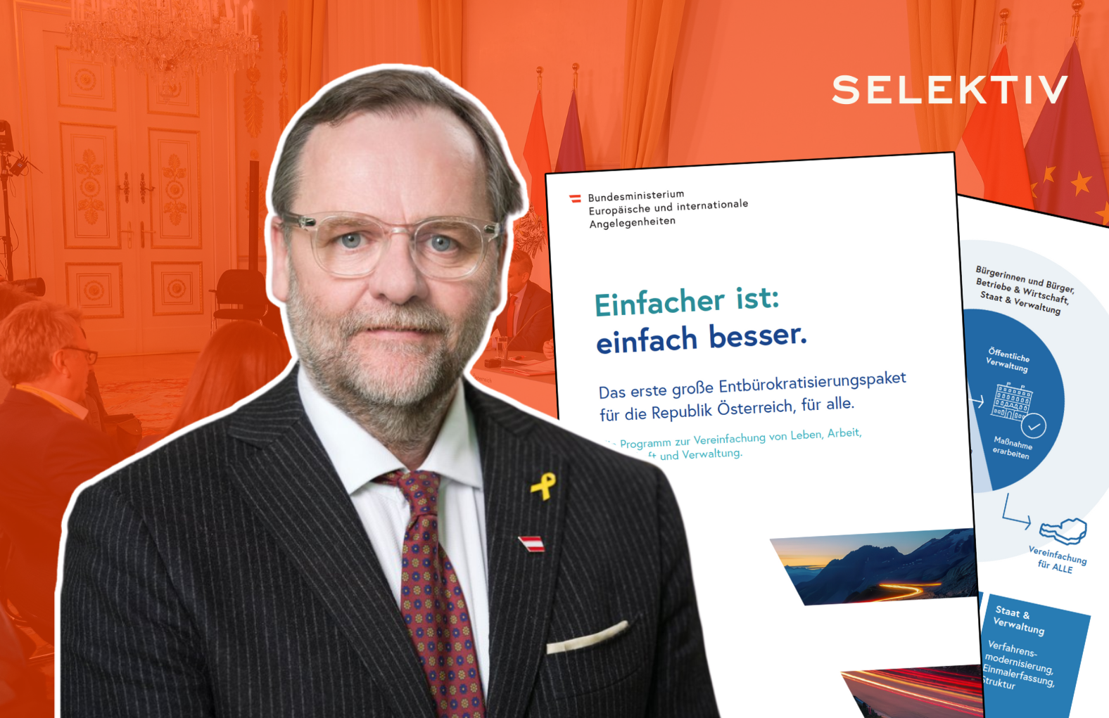 Sepp Schellhorn ist Staatssekretär für Deregulierung im Außenministerium © BKA/Andy Wenzel, Regina Aigner | Montage: Selektiv